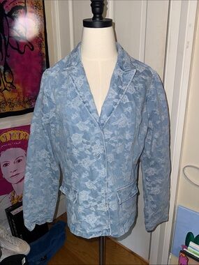 Denim Floral Blazer Jacket - Women